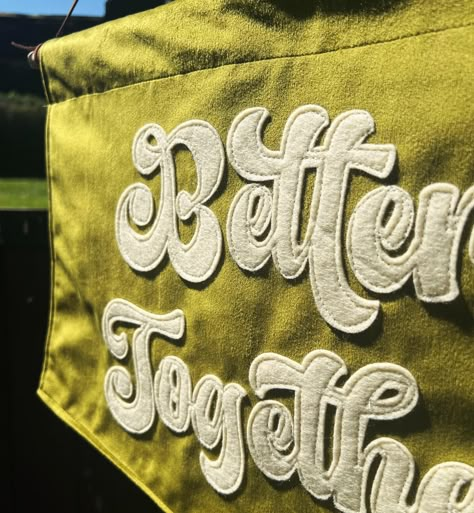 Introducing the “Better Together Velvet Banner” 💚 Perfect for any season, whether it’s a spring soirée or an autumn affair 🍂 Handmade with love, each letter meticulously cut in felt and sewn with care using my trusty sewing machine🧵 Includes a wooden dowel and cord for easy hanging! Available now on my website and Etsy store 🛍️ Want a custom design? No problem! Just reach out via email, DM, or website message and let’s create something unique together! ✉️ #BetterTogether #VelvetBa... Felt Letter Banner, Wedding Pennant Banner, Diy Felt Name Pennant, Mr And Mrs Banner Wedding, Embroidered Banner Wall Hangings, Snow Dragon, Something Unique, Felt Banner, Wedding Banner