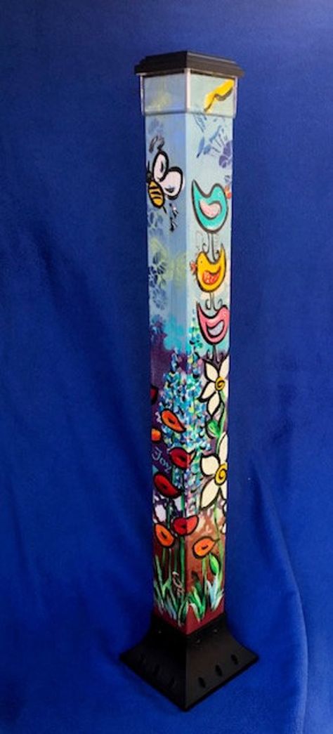 Outdoor Art Light / Whimsey Garden Pole Decoration /totem Pole/ Yard Art Light/ Solar Garden Decor in the Garden - Etsy Peace Poles Ideas Garden Art, Art Poles For Garden Diy, Peace Pole Diy, Peace Poles, Solar Garden Decor, Peace Pole, Garden Fence Art, Garden Totem, Unique Garden Art