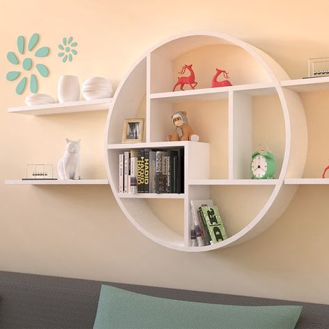 Beautifully, stylish and elegant round wall shelf, material is E1 environmentally friendly. If you like it, pin it! This home accent piece will brighten and liven up your room, as well as add a touch of fun and surprise to your home decor.  This modern round wall shelf will be a great accent to your home decor.  This circle shaped design piece will allow you to accentuate your style with planning your interior design. #roundwallstorageshelf #largeroundwallshelf #modernroundwallshelf Circle Shelf Decor Bedroom, Circular Wall Shelf Living Rooms, Curvy Wall Shelves, Round Shelves On Wall, Circle Shelf Decor, Decorate Empty Wall, Circle Wall Shelf, Round Wall Shelf, House Moodboard