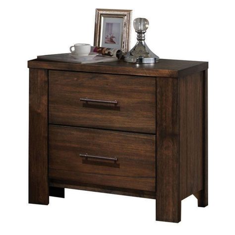 Acme Furniture Merrilee 2 Drawer Nightstand | Hayneedle Night Stand Wood, Brown Nightstand, Brown Nightstands, Metal Nightstand, Oak Nightstand, Wooden Nightstand, Antique Brass Metal, Bedroom Panel, 2 Drawer Nightstand