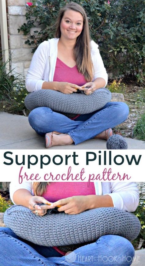 Sore neck, shoulders, elbow, or hands from working on your lap? You may be experiencing crochet fatigue, which means you need a pillow support!  Use this free pattern to make one. #crochet #freepattern #yarn #crocheting Crochet Floor Pillow Free Pattern, Crocheted Pillows, Diy Tricot, Crochet Unique, Crochet Cushion Cover, Crochet Pillow Pattern, Crochet Pillows, Crochet Tips, Crochet Cushions