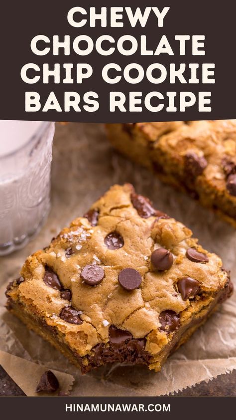 Chocolate Chip Cookie Bars Easy Chocolate Chip Desserts, Easy Chocolate Chip Cookie Bars, Chewy Chocolate Chip Cookie Bars, Chocolate Chip Cookie Bar Recipe, Easy Chocolate Chip Cookie, Desserts With Chocolate Chips, Cookie Bars Easy, Thanksgiving Sweet Treats, Choco Chip Cookies