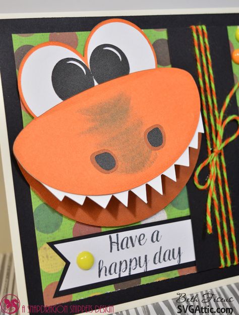 Good morning!  Today is my day to post on the SVG Attic blog .  I created this card for my dinosaur-loving nephew.      His favorite show i... Diy Dinosaur Card, Dinosaur Birthday Card Diy, Diy Dinosaur Birthday Cards, Dino Birthday Card Diy, Dinosaur Birthday Card Ideas, Dinosaur Cards Handmade, Dinosaur Birthday Card, Dinosaur Train, Dinosaur Cards