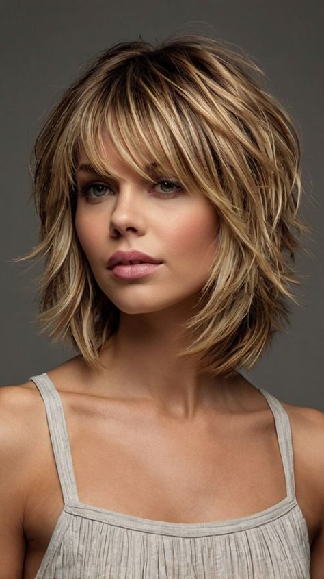 Medium Blonde Shag Haircut, Short Layered Shag With Bangs, Shaggy Haircuts Medium Straight, Trendy Medium Length Hair Styles, Mid Length Shag Haircut With Bangs, Choppy Shag Haircut, Mid Length Hair With Layers And Bangs, Shoulder Length Shag Haircut, Subtle Shag Haircut