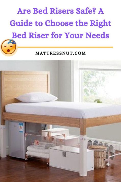 Bed risers are supports installed under the legs of the bed to lift the bed up. This can be useful if you want to create storage space under the bed, or if you just want to elevate your bed for health or aesthetic reasons. No matter for what reason one buys bed risers, it’s fair to ask, are bed risers safe? How To Raise Your Bed Higher For Storage, Bed Lifters Diy, Bed Raisers Ideas, How To Raise A Bed Frame Higher, Lift Bed Ideas, Bed Risers Diy, Diy Bed Risers Ideas, Bed Risers Ideas, Diy Bed Risers