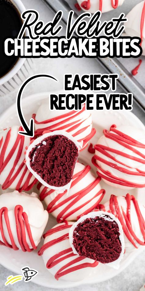 No Bake Red Velvet Cake Balls, Red Velvet Cheesecake Truffles, Red Velvet White Chocolate Cheesecake, Red Velvet Cake Balls Recipe, Cake Balls Red Velvet, Red Velvet Cream Cheese Balls, Easy Red Velvet Desserts, Red Velvet Cake Bites, Red Velvet Bites