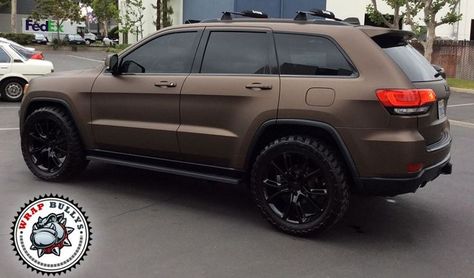 Matte Brown Car Wrap, Jeep Wraps, Brown Jeep, Car Wrap Colors, Expedition Car, Car References, Jeep Grand Cherokee Accessories, Brown Car, Mercedes W140