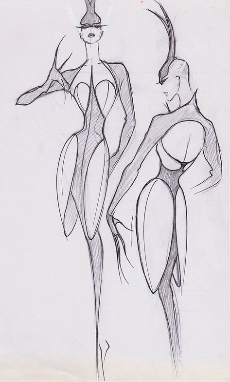 Stefano Canulli, Thierry Mugler Couture, Mugler Couture, Sketches Cartoon, Fashion Design Inspiration, Portfolio Fashion, Fashion Illustration Collage, Fashion Figure Drawing, Fashion Drawing Sketches