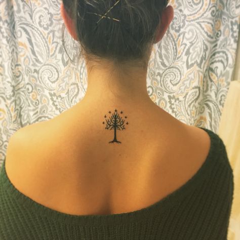 Tree of Gondor tattoo #tattoo #lotr #treeofgondor Lord Of The Rings Tattoo Tree Of Gondor, Lotr Tree Tattoo, Gondor Tree Tattoo, White Tree Of Gondor Tattoo, Lotr Tatoos, Gondor Tattoo, Tree Of Gondor Tattoo, Tolkien Tattoo, Fandom Tattoos