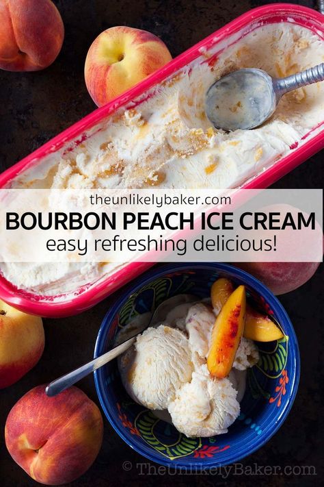 Bourbon and peaches make a delicious pair in this bourbon peach ice cream recipe. You don’t even need an ice cream machine to make it! It’s that easy and so good. You’ll want to make it all summer long. Healthy Nice Cream, Peach Rum, Bourbon Ice Cream, Peach Ice Cream Recipe, Frozen Yogurt Recipes, Homemade Pudding, Peach Ice Cream, Fresh Fruit Recipes, Frozen Dessert Recipe