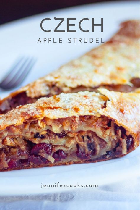 Czech Apple Strudel | Jennifer Cooks Czech Strudel Recipes, Czech Apple Strudel Recipe, Czech Desserts Traditional, Czech Bread Recipes, Czech Recipes Desserts, Czech Dessert Recipes, Czech Food Recipes, Czech Recipes Traditional, Czech Breakfast