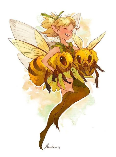 Abelhinhas Light Fairy Character Design, Fairy Cartoon Drawing, Fairy Concept Art, Dnd Fairy, Fairy Concept, Bee Fairy, Pixie Art, Fairy Drawings, Creation Art