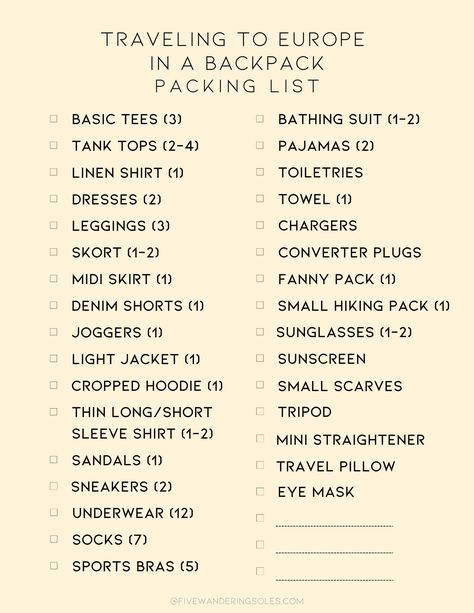 Packing for Europe in a Backpack This Summer - How To Pack For A 2 Week Trip To Europe, How To Pack For Europe In Summer, Europe Backpacking Outfits, Backpacking Europe Outfits, How To Pack Backpack, Europe Packing List Summer, Europe Essentials, Backpacking In Europe, Backpacking Europe Packing