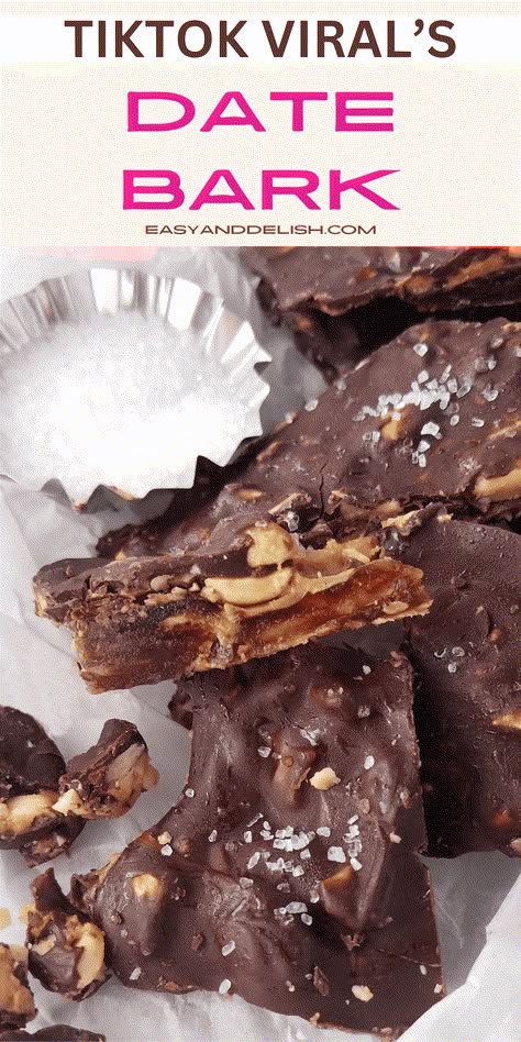 Viral TikTok Date Bark Recipe made in 10 minutes with 4 ingredients (Medjool dates, peanut butter, peanuts, and chocolate). It's the delicious homemade version of a healthy Snickers Bar, making a quick gluten-free and vegan meal prep for the week! Desserts With Dates, Date Recipes Desserts, Healthy Snickers, Protein Ice Cream, Snickers Bar, Bark Recipe, Medjool Dates, Vegan Meal, Chocolate Bark