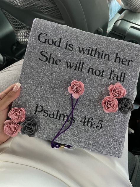 #godisgood #graduation #gradcap Grad Cap Scripture, God Is Within Her She Will Not Fail Cap, Bible Quotes For Graduation Caps, God Cap Decoration Graduation, Christian Cap Ideas For Graduation, Graduation Cap Ideas Bible Verses, Christan Grad Caps, Bible Verses For Graduation Caps, Gods Plan Grad Cap