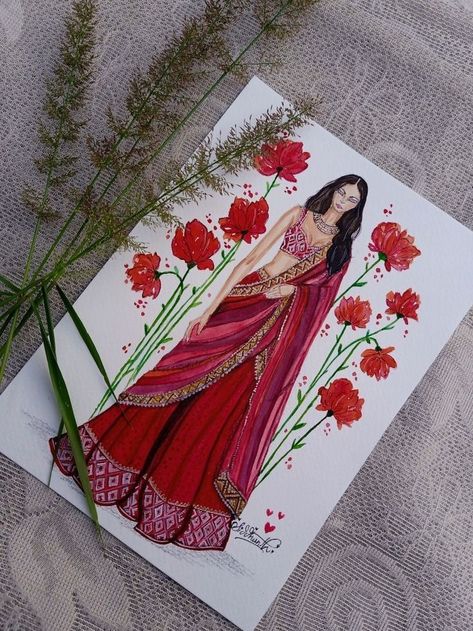 Saree Sketch, Dress Illustration Design, Dress Illustration Art, Bride Fashion Illustration, Fashion Illustration Tutorial, Fashion Illustration Collage, Easy Mandala Drawing, Fashion Figure Drawing, Fashion Design Books