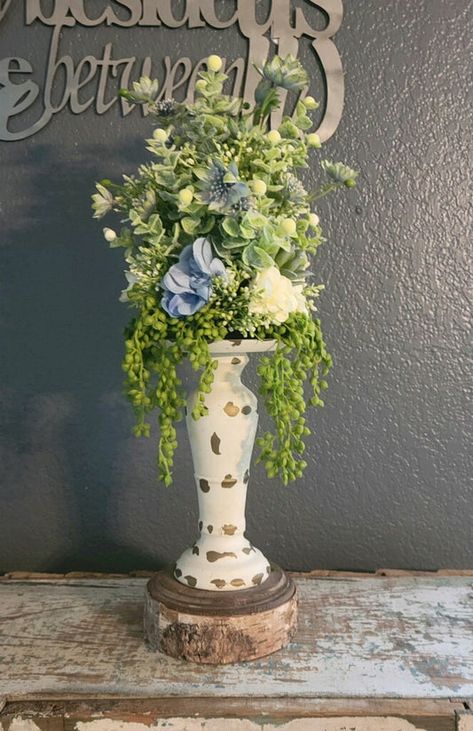 Candlestick Arrangements, Neutral Candles, Lilac Candles, Nail Art Flower, Tall Floral Arrangements, Cream Candles, Candle Stick Decor, Candle Topper, Spring Floral Arrangements