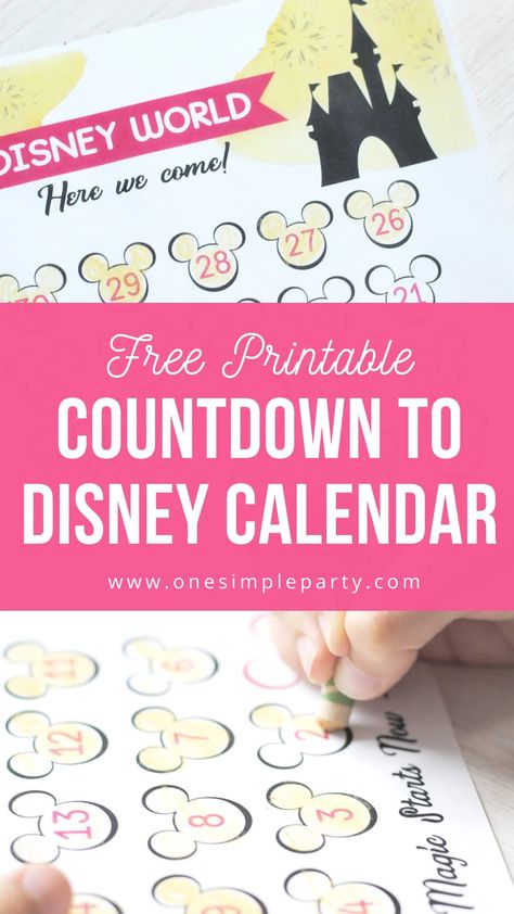 Heading to Disney for your next vacation and your trip just can't get here fast enough? Check out this Free Printable Countdown to Disney. Featuring adorable ears and classic Disney colors, it's the perfect Disney countdown printable. - - - CLICK HERE to download your FREE Printable Disney Countdown Calendar - - - #countdowntodisneyprintable #freedisneycountdownprintable Disney Trip Countdown Ideas, Disneyworld Countdown Ideas, Disneyland Countdown Ideas, Diy Disney Countdown, Disney Countdown Ideas Free Printable, Disney Countdown Ideas, Disney Cruise Countdown Printable, Disney Trip Countdown, Count Down To Disney