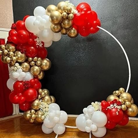 Red Cream And Gold Balloon Garland, Red Black Golden Balloons Decoration, Red Pink Gold Balloon Garland, Red And Gold Balloon Centerpieces, Red Gold And White Decorations, White Gold And Red Party Decorations, Red White And Gold Balloon Decorations, Red White Gold Decorations Party, Red And Gold Graduation Decorations