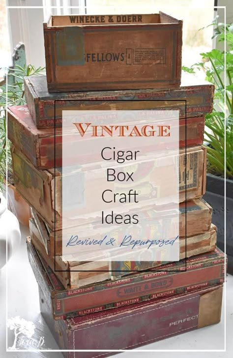 What can you make with old cigar boxes? Vintage cigar boxes can have beautiful graphics. Here are great ways to revive them and cigar box craft ideas to DIY. #DIY #crafting #vintage #repurposed #upcycled #cigarboxes Homemade Jewelry Box Ideas, Repurposed Wooden Box, Decoupage Box Vintage, Box Craft Ideas, Wooden Box Crafts, Diy Boxes, Wooden Box Diy, Vintage Crates, Wrapping Inspiration