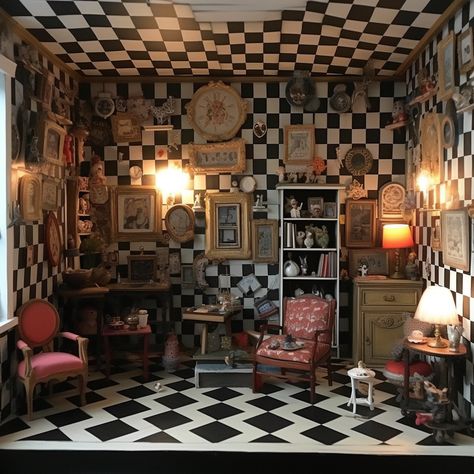 Mad Hatter House, Wonderland Inspired Room, Wonderland Room Decor, Wonderland House, Bsd Oc, Fantasy Room, Descendants Dr, Wonderland Design, Alice In Wonderland Doll