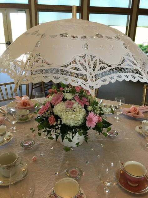 Southern belle charm bridal shower - pink lace Southern Belle Birthday Party, Southern Belle Party, Umbrella Centerpiece, Southern Belle Wedding, Pearl Bridal Shower, Southern Charm Wedding, Chic Baby Shower, Tea Party Bridal Shower, Pink Bridal Shower