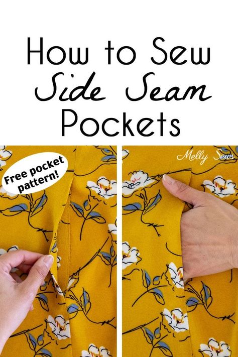 How to Sew Pockets - Add Side Seam Pockets - Melly Sews Melly Sews Free Pattern, How To Add Side Seam Pockets, How To Add Pockets To A Dress, How To Sew Pockets Into A Dress, Sew Pockets, Types Of Pockets, Melly Sews, Zipper Tutorial, Sewing Pockets