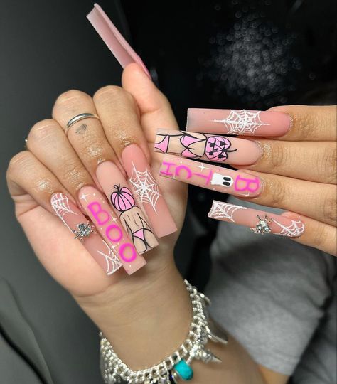 Halloween Nails Inspo, How To Be Pretty, Pink Halloween Nails, Holloween Nails, Tapered Square Nails, Halloween Acrylic Nails, Cute Acrylic Nail Designs, Fall Acrylic Nails, Classy Acrylic Nails