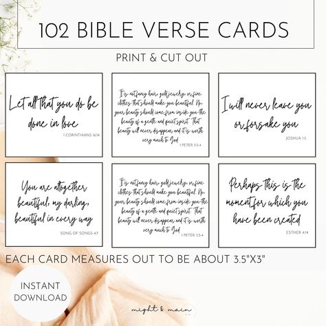 Memory Verse Printable, Bible Verse On Index Cards, Bible Verse Index Cards, Scripture Memory Cards, Bible Verse Cards Printable, Encouraging Verses, Positive Affirmation Cards, Inspirational Printables, Bible Verse Cards