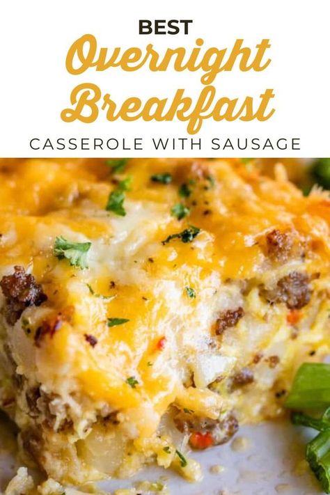 I’m in love with this Overnight Breakfast Casserole! It is everything you love about breakfast wrapped up in one dish: cheesy eggs, sausage, hash browns, peppers and onions! This is a make ahead breakfast but also works great for last minute. It’s a great option for a sausage egg casserole! Breakfast Casseroles That Can Be Frozen, Over Night Breakfast Casserole Recipes, Pre Made Breakfast Casserole, Easiest Breakfast Casserole, Overnight Brunch Casserole, Easy Overnight Egg Casserole, Ree Drummond Breakfast Casserole, Overnight Breakfast Casserole Recipes, 9x9 Breakfast Casserole