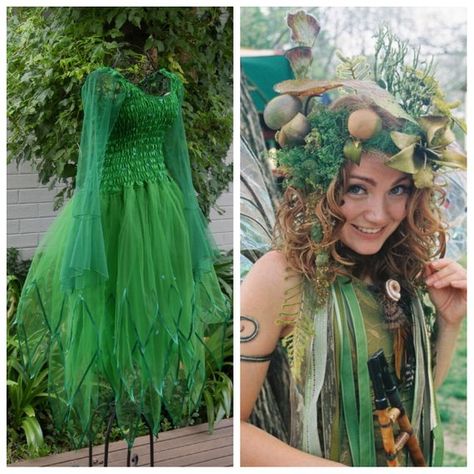 Adult Plus Size Halloween Fairy Costume Forest Green Ariel Fancy Dress, Plus Size Fairy, Midsummer Festival, Mother Nature Costume, Medieval Fairy, Steampunk Medieval, Ren Faire Outfits, Plus Size Halloween Costume, Halloween Fairy