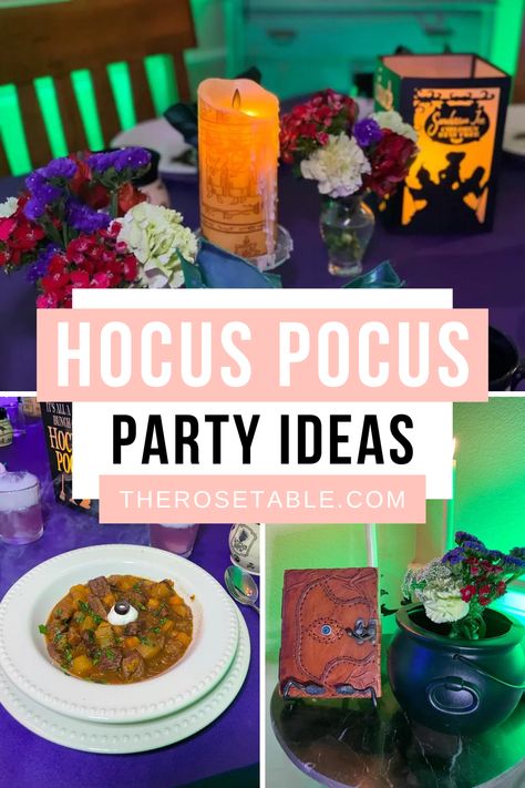 Sanderson Sisters Decor, Hocus Pocus Dinner Party, Hocus Pocus Dinner, Hocus Pocus Party Ideas, Hocus Pocus Party Decoration, Spooky Dinner, Movie Night Dinner, Hocus Pocus Party, The Sanderson Sisters