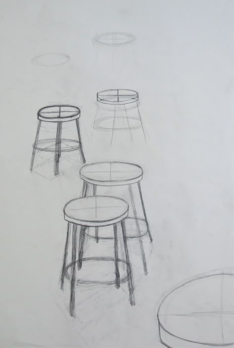 Drawing Practice Objects, Stool Illustration, Stool Sketch, Stool Drawing, Practice Drawing Shapes, Basic Sketching, Furniture Design Sketches, Boat Drawing, Perspective Drawing Architecture