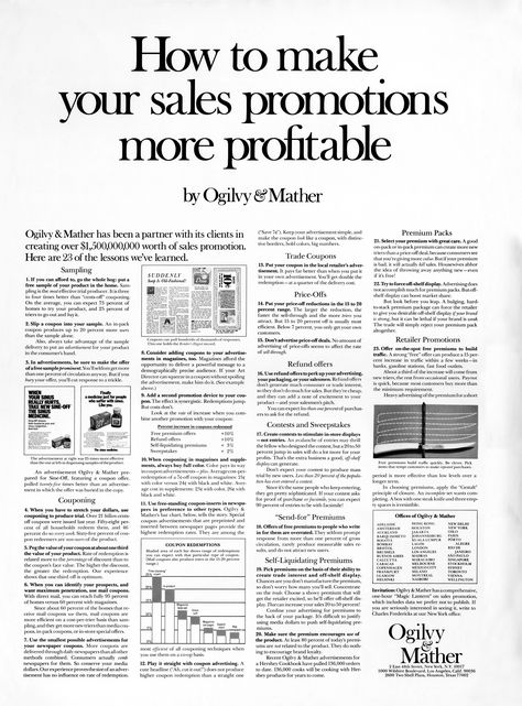 How to make your sales promotions more profitable #OgilvyArchive Advertising Quotes Marketing, Copywriting Ads, Color Overlay, David Ogilvy, Advertising Tips, Ogilvy Mather, Advertising Quotes, Marketing Copywriting, Advertising Methods