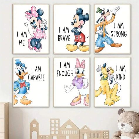 1/6pcs Unframed Canvas Poster, Modern Art, Disney Mickey Mouse And Donald Duck Cartoon Wall Art Poster, Inspirational Quote Painting, Ideal Gift For Bedroom Living Room Corridor, Wall Art, Wall Decor, Winter Decor, Room Decoration | SHEIN USA Disney Room Decor For Kids, Disney Playroom, Mickey Mouse And Donald Duck, Donald Duck Cartoon, Cartoon Wall Art, Quote Painting, Disney Wall Art, Disney Room Decor, Disney Canvas