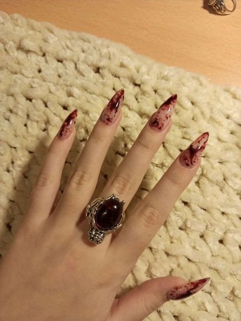 Trendy Halloween Nails, Spooky Manicure, Halloween Nails Ideas, Cnd Nail Polish, Vampire Nails, Punk Nails, Goth Nails, Grunge Nails, Proof Of Concept