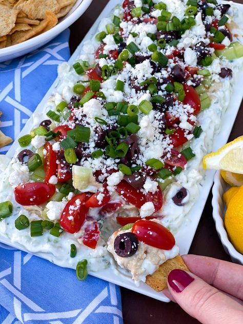 Greek Seven Layer Dip Seven Layer Greek Dip, Layered Greek Dip Recipe, Greek Humus Layer Dip, Layered Mediterranean Dip, Greek Dip 7 Layer, Greek Layered Dip Recipes, Greek 7 Layer Dip, Mediterranean Layer Dip, Layered Greek Dip