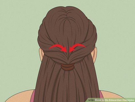 3 Ways to Do Edwardian Hairstyles - wikiHow Victorian Women's Hairstyles, Jane Eyre Hairstyle, Edwardian Era Hairstyles, Victorian Inspired Hair, 1905 Hairstyles, Gilded Age Hairstyles, Edwardian Hairstyles Tutorial, Anne Of Green Gables Hair, British Hairstyle