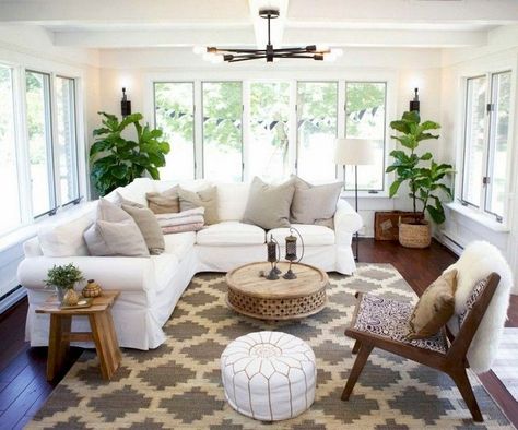 Sunroom Makeover, Interior Art Deco, Cozy Neutral Living Room, Rooms Interior, Tv Fal, Sunroom Furniture, Rooms Design, Sunroom Decorating, Hm Home