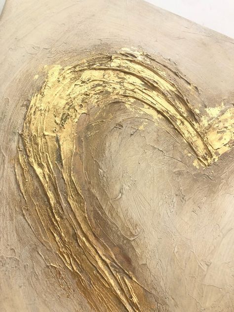 Gold Aesthetic Painting, Heart Painting On Canvas, Heart Art Painting, Canvas Varnish, Art Wedding Gift, Romantic Wall Art, Palette Knife Art, Leaf Painting, Stretched Painting