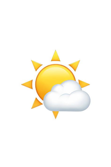 The emoji 🌤️ depicts a yellow sun with a smiling face partially hidden behind a small, white cloud. The cloud has a gray outline and a shadow beneath it, indicating that it is in front of the sun. The overall appearance of the emoji is cheerful and bright, suggesting a partly cloudy day with some sunshine. Sun Emoji Tattoo, Sun Emoji Aesthetic, Emot Iphone, Sky Emoji, Planet Emoji, Cute Ios Emoji Stickers, Weather Emoji, Ios Emoji Png Transparent, Cloud Emoji