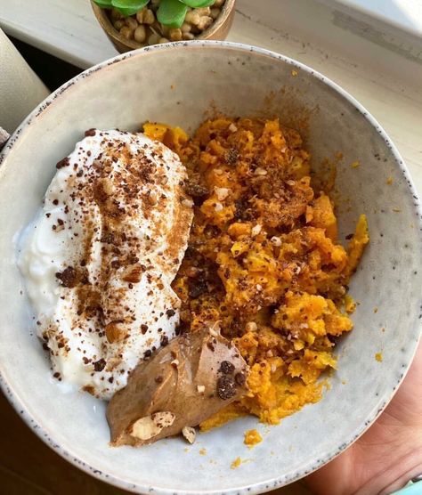 Sweet Potato Egg Bowl, Sweet Potato And Yogurt, Sweet Potato Yogurt Bowl, Sweet Potato Yogurt, Paleo Yogurt, Greek Yogurt Breakfast, Superfood Bowl, Yogurt Bowls, Sweet Potato Bowls