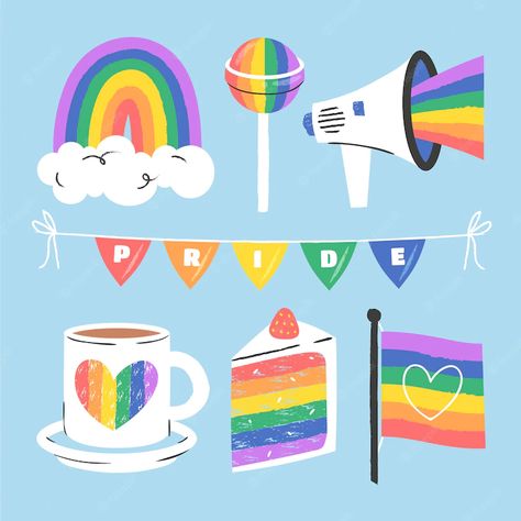 Premium Vector | Flat pride month lgbt elements collection Queer Illustration, Pride Illustration, Pride Party, News Letter, Pride Collection, Psd Icon, Lgbtq Pride, Pride Month, Vector Photo