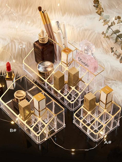 Display Dresser, Desktop Bedroom, Dresser Makeup, Cosmetics Display Stand, Clear Makeup Organizer, Standing Display, Makeup Display, Lipstick Organizer, Cosmetic Display