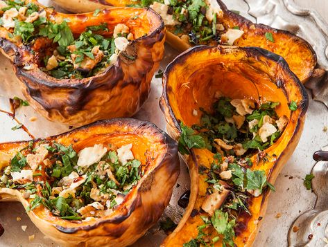 Roasted Squashes with Silan and Cinnamon | Recipes | Kosher.com Veal Roast, Sukkot Recipes, Salmon Skewers, Caramel Apple Crisp, Roast Pumpkin Soup, Honey Barbecue, Layered Salad, Cinnamon Recipes, Wine Pairings