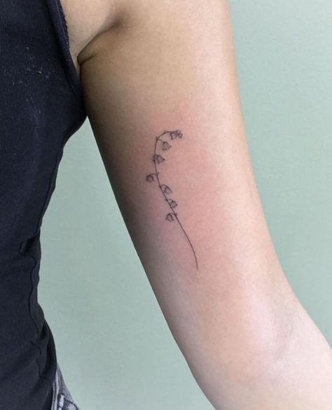 Subtle Tattoos With Meaning, Lily Of The Valley Tattoo Spine, Lillie Of The Valley Tattoo, Bluebell Tattoo, Leg Tats, Valley Tattoo, Cute Simple Tattoos, Horoscope Tattoos, Tattoo Board