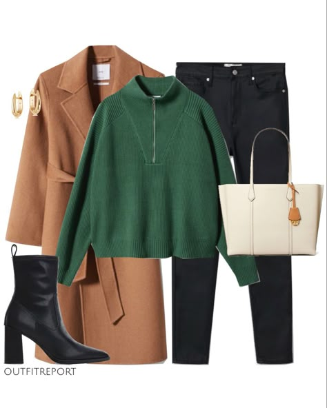 Jacket Green Outfit, Dark Green Outfit Ideas, Olive Green Sweater Outfit, Green Sweatshirt Outfit, Green Coat Outfit, Green Sweater Outfit, Winter Edit, Green Jumper, Winter Sweater Outfits