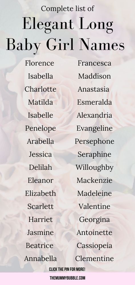 Stunning long girl names featuring names with seven or more letter. Includes baby girl names with 10 letters. Over 200 ideas for what to call a baby girl. Doll Names Ideas, Elegant Names Girl, Ig Names Ideas Aesthetic, Name Ideas Girl, Oc Features, Amelia Core, S Letter Names, Long Girl Names, Elegant Girl Names