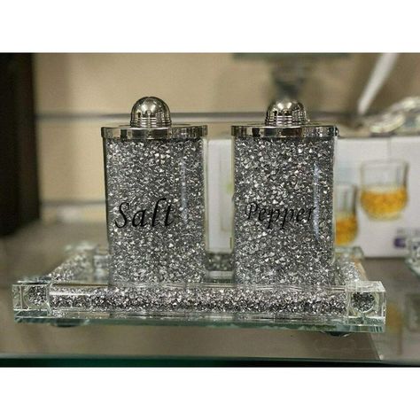 ONEBRAND® Crushed Crystal Diamond Tray With Salt And Pepper Shakers on OnBuy Tea Coffee Sugar Jars, Coffee Canisters, Crushed Diamonds, Crystal Ornament, Glam Decor, Diamond Gift, Kitchen Canisters, Salt And Pepper Set, Glass Kitchen