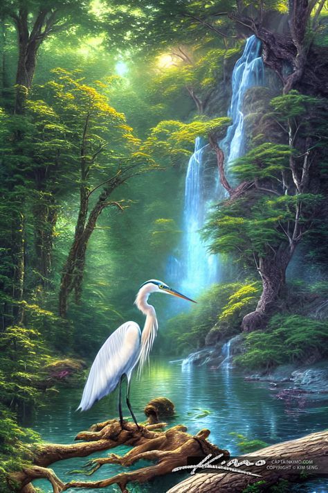 Oil Painting Nature Pictures, Beautiful Oil Paintings Landscapes, Nature Scenes Painting, Oil Painting Landscape Beginners, Waterfalls Painting, River Paintings, Waterfall Drawing, Waterfall Painting, Bird Painting Acrylic